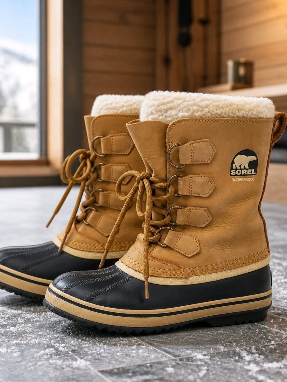 SOREL Women's Caribou Waterproof Winter Boots Buff Tan Black - Size 6